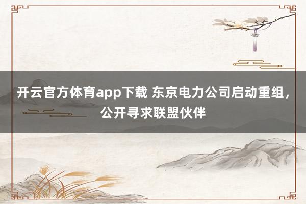 开云官方体育app下载 东京电力公司启动重组，公开寻求联盟伙伴
