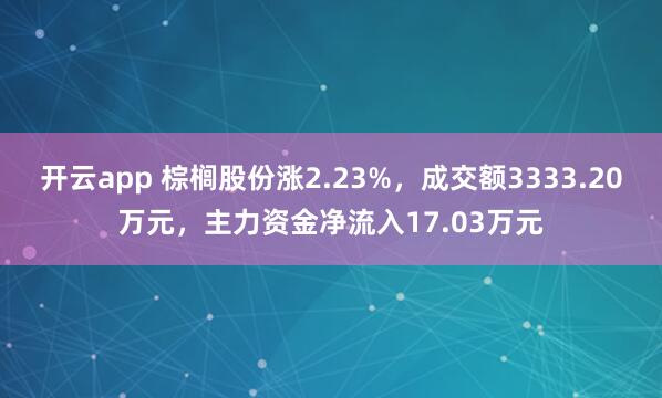 开云app 棕榈股份涨2.23%，成交额3333.20万元，主力资金净流入17.03万元